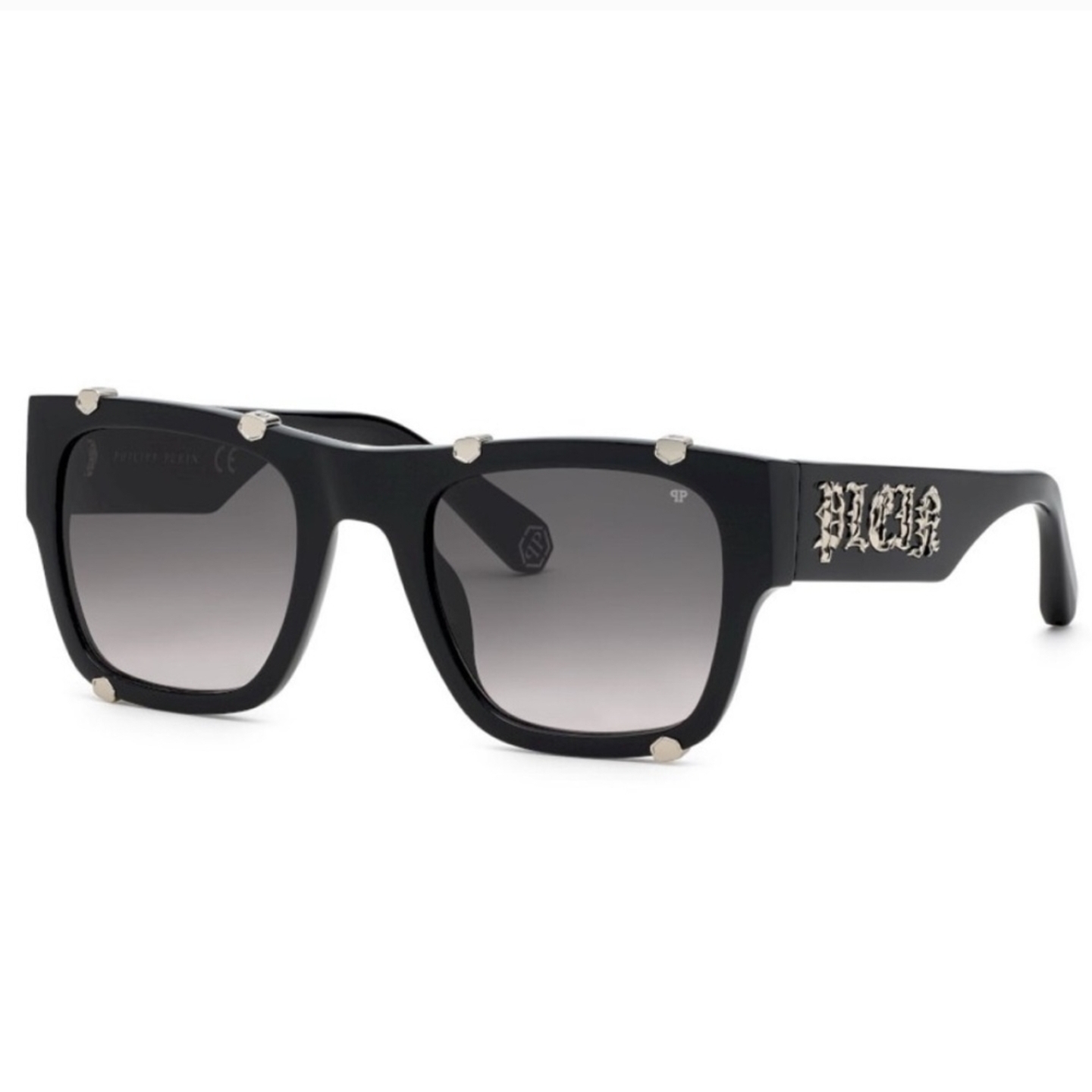 Black Square Sunglasses With Silver Accents